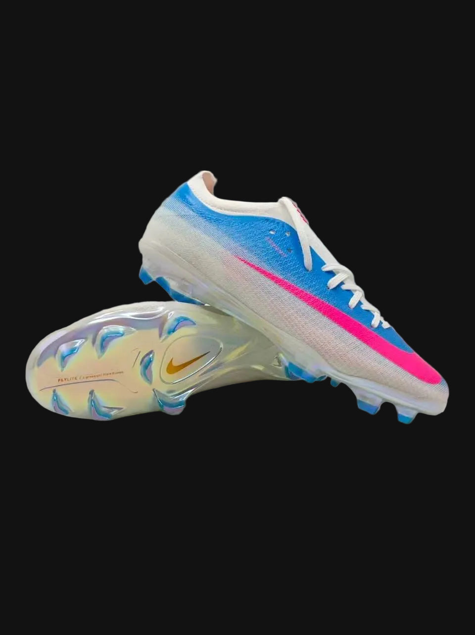 Nike Air Zoom Mercurial Vapor Elite football boots in a white, blue, and bright pink colorway