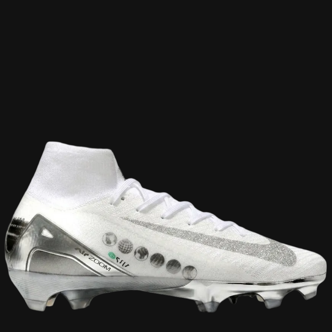 Nike Air Zoom Mercurial Superfly 10 Elite White and Silver Firm Ground FG Football Boot