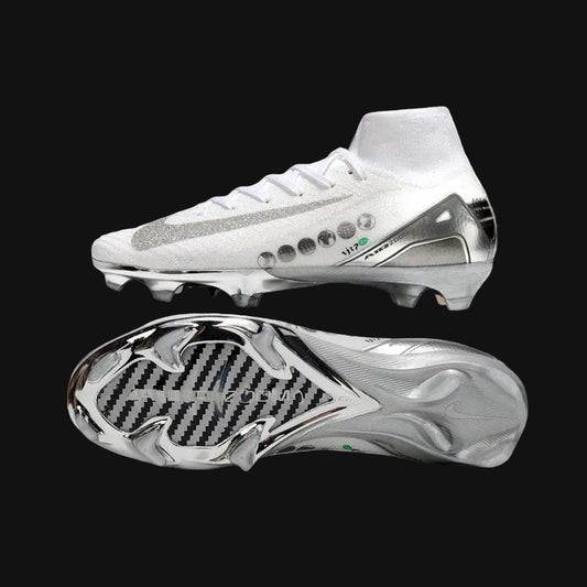 Nike Air Zoom Mercurial Superfly 10 Elite White and Silver Firm Ground FG Football Boot